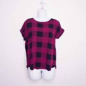 Rock & Republic Women's Short Sleeve Shirt Red & Black Buffalo Check Size Small